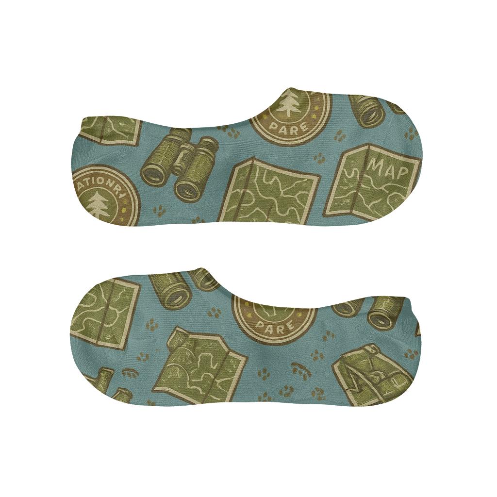 Trail Map Bandana Pattern With Park Ranger Icons low cut no-show socks