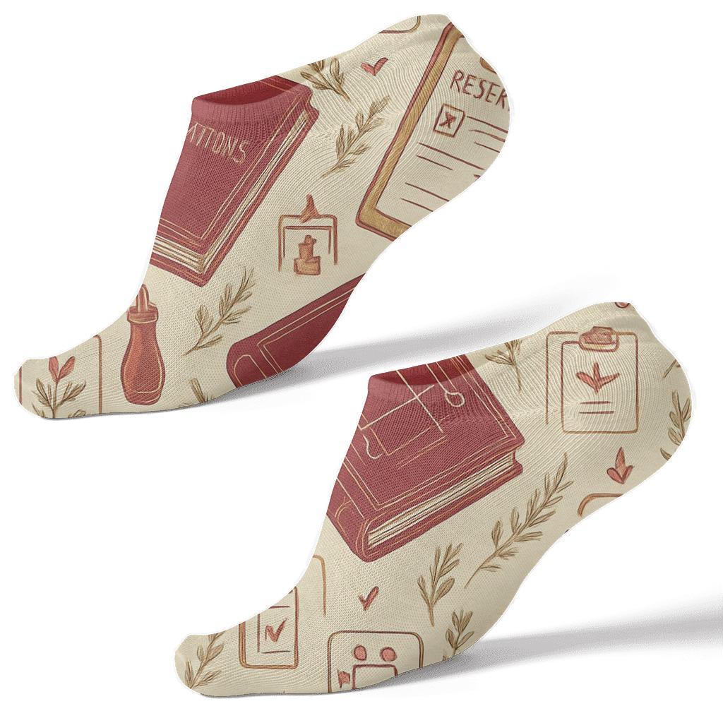 Burgundy Reservation Ledger Tiles for Restaurant manager Ankle Length Socks