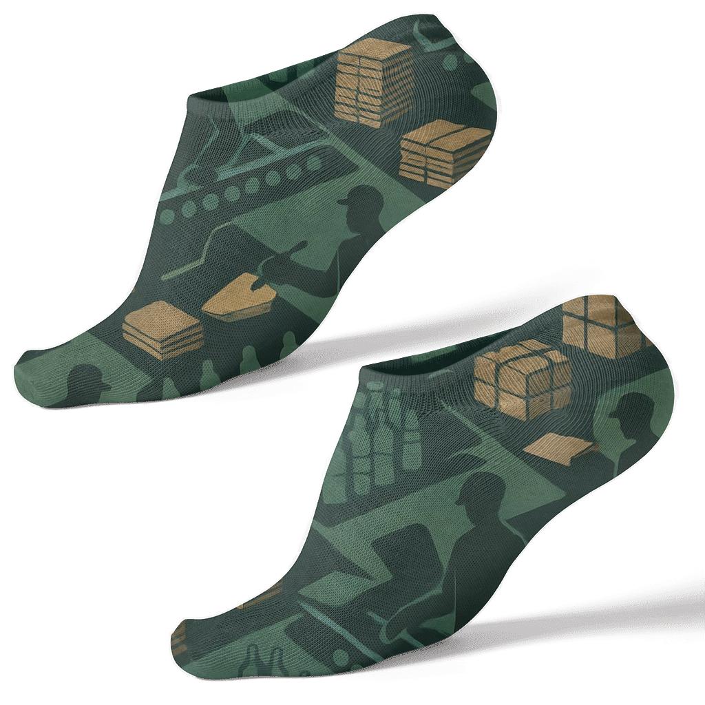 Industrial Collage Recycling Plant Worker Conveyor Tessellation designer print ankle socks
