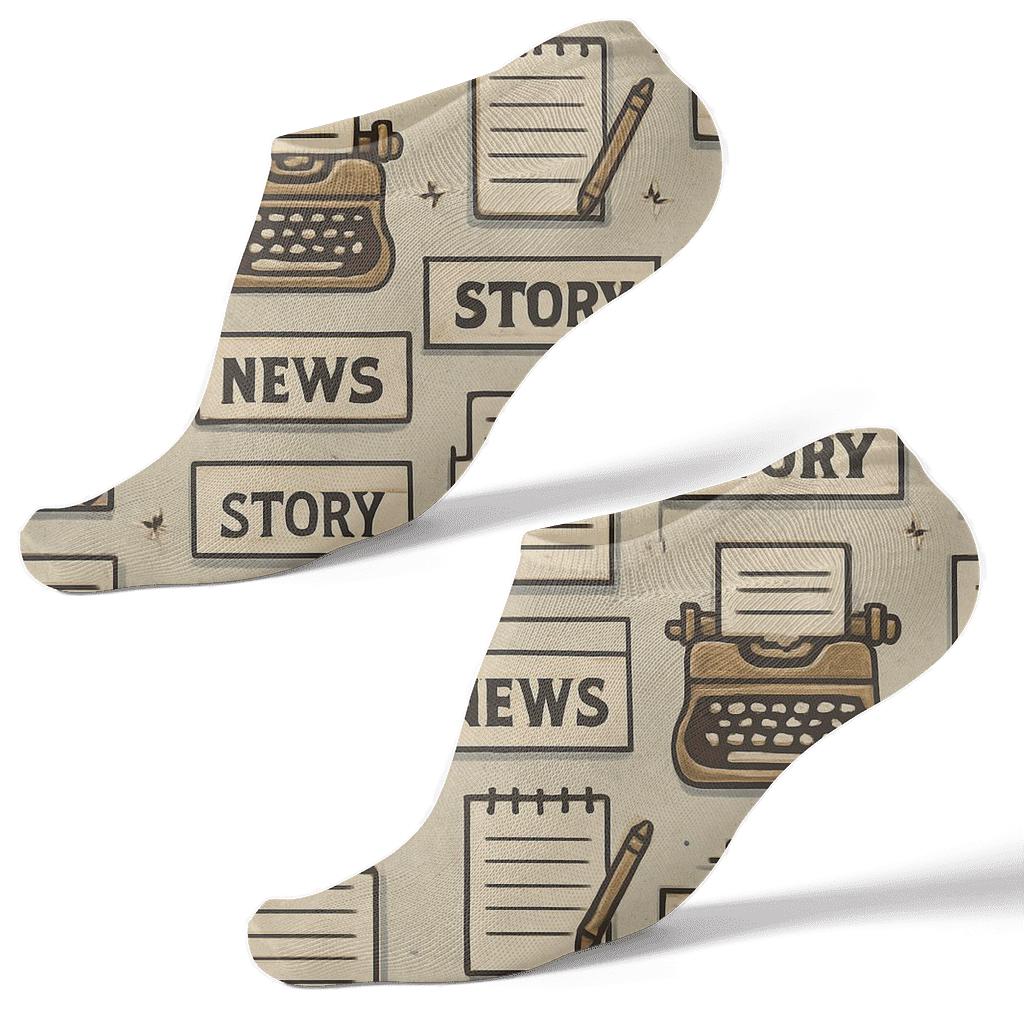 Newsprint Collage Grid Journalist Edition trendy patterned ankle socks
