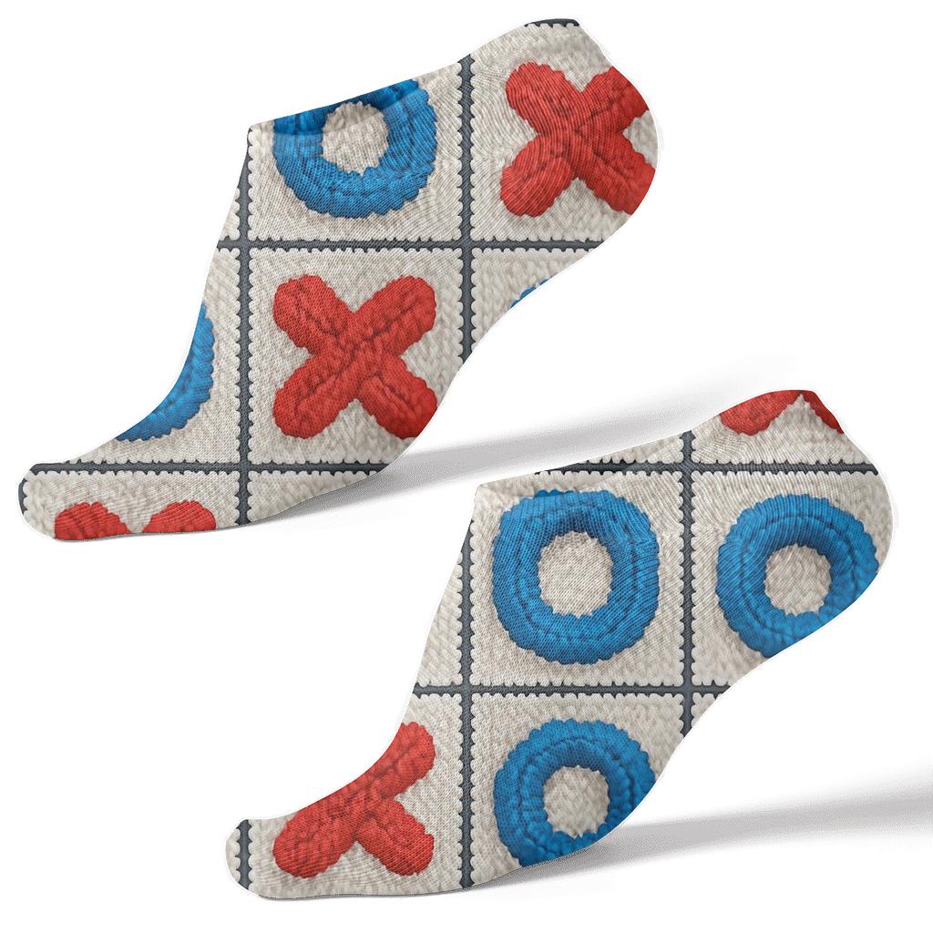 Tic Tac Toe Knit Illusion With Valentines Xo Icons trendy patterned ankle socks
