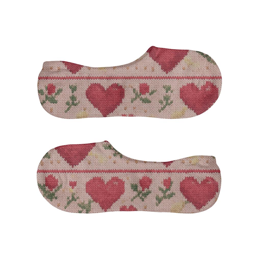 Knitted Illusion Valentine’s Heart With Arrow Fair Isle Tiles low cut no-show socks