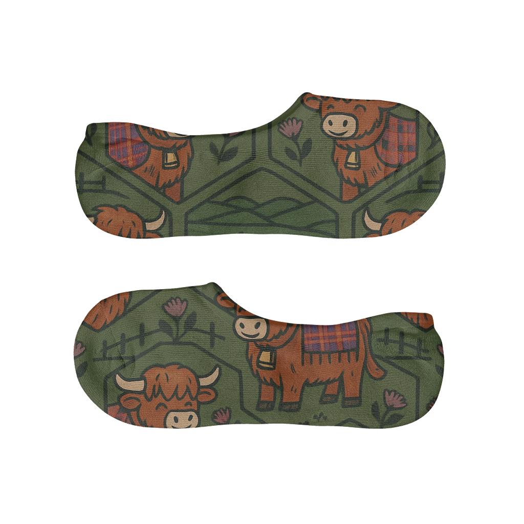 Moorland Parade With Tartan Accents Highland Cow soft cotton no-show socks