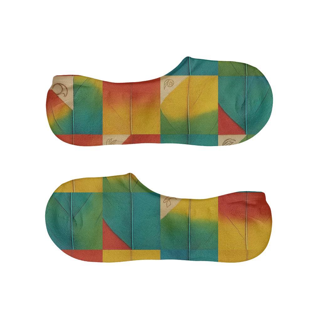 Parrot Plumage Patchwork Grid On Cream Beige Background breathable no-show socks