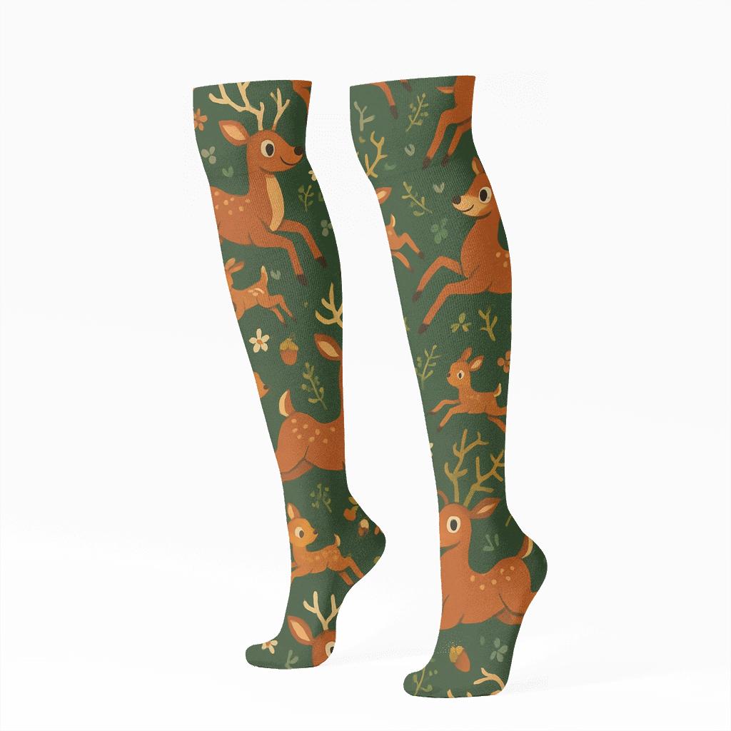 Woodland Party Parade Deer Pattern comfortable cotton knee-high socks