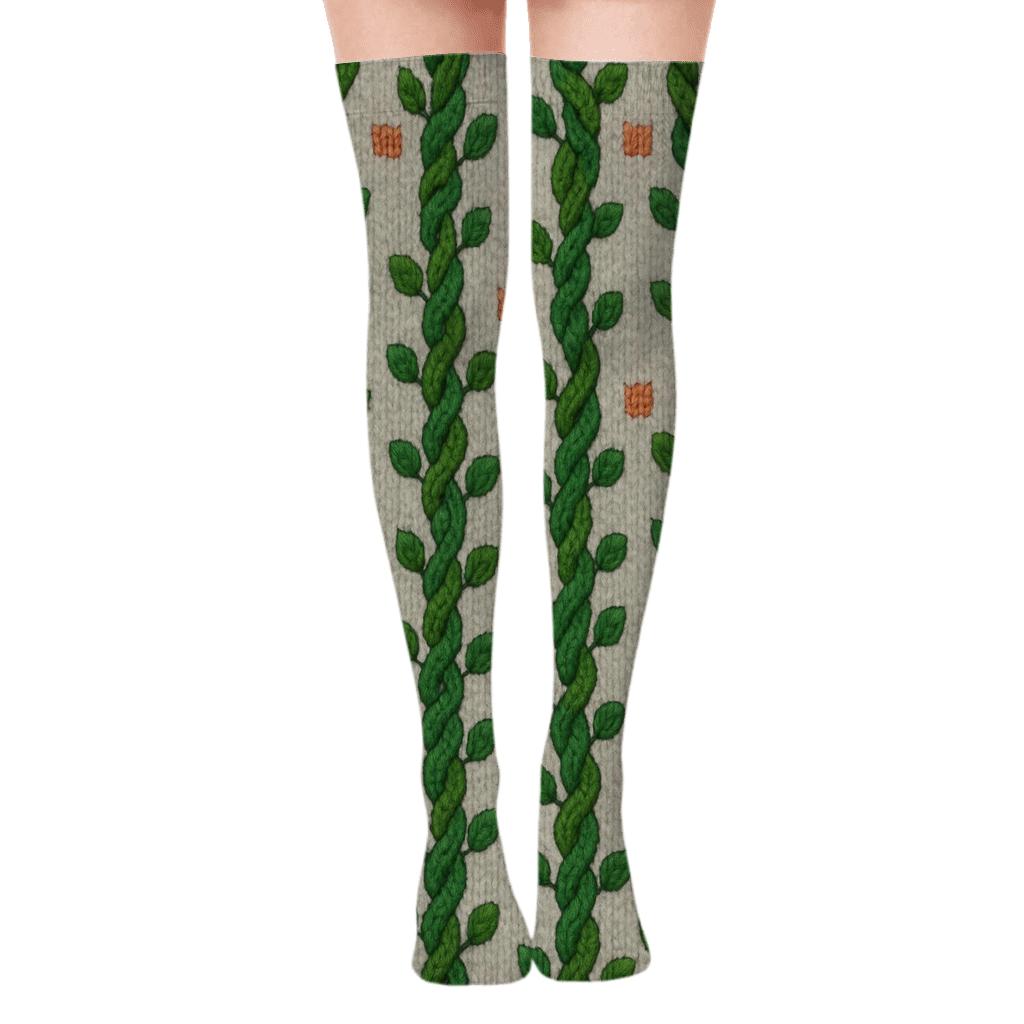 Knitted Ivy Cable Trellis On Stone Gray comfortable cotton over-the-knee socks