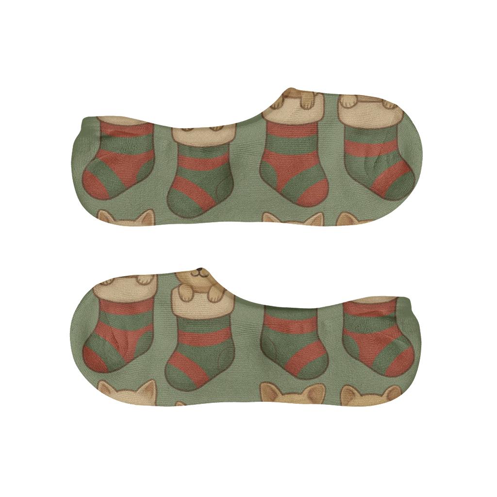 Holiday Pets In Stockings Mirror Pair Repeat anti-slip no-show socks