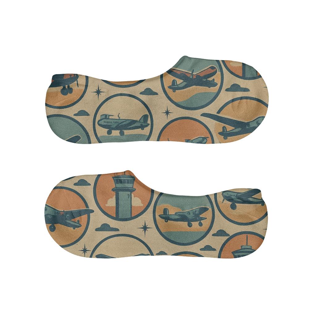 Vintage Aviation Poster Airplane Medallion Repeat anti-slip no-show socks
