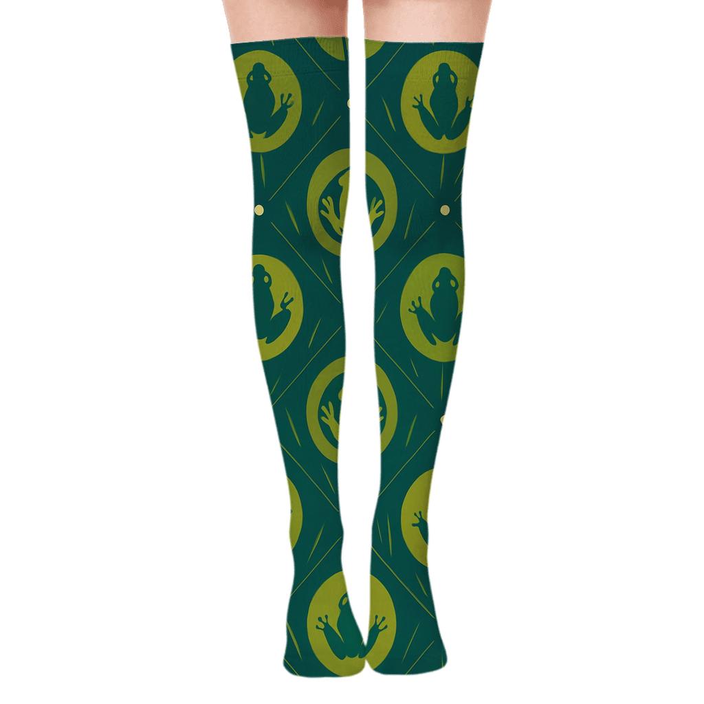 Lily Pad Lattice With Frog Silhouette Accents stylish fashion over-the-knee socks