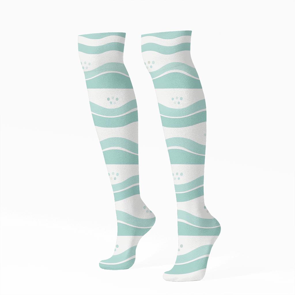 Seafoam Tide Bands With Pebble Dots premium sports knee-high socks