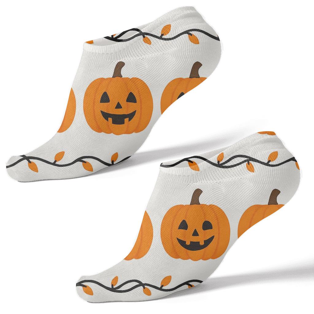 Carved Pumpkin Border Stripe Repeat On White Background custom ankle socks