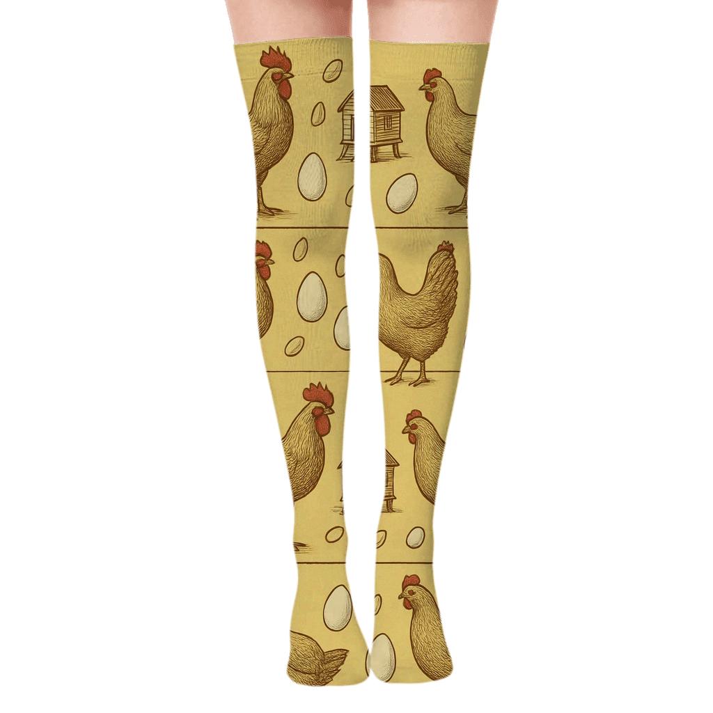 Vintage Poster Roosters In Chicken Rhythm premium cozy over-the-knee socks