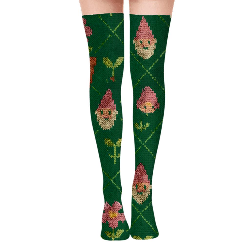 Knitted Illusion Flower Pots, Gardener Grade unique graphic over-the-knee socks