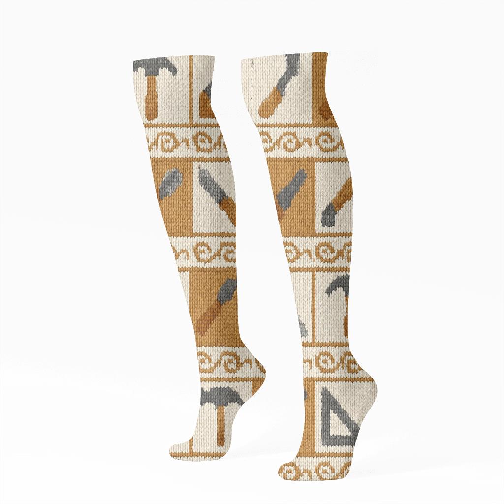 Knitted Illusion Squares For Carpenter Tools trendy patterned knee-high socks