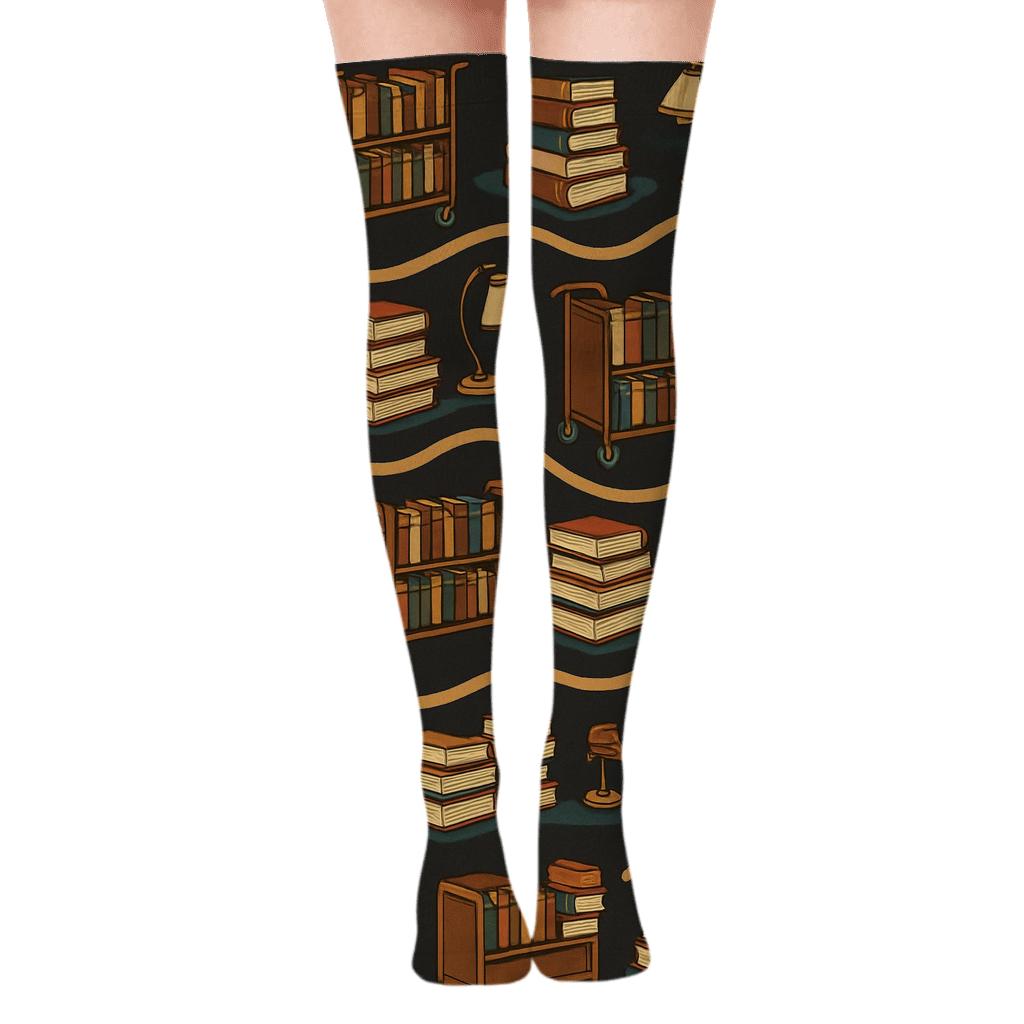 Library Cart Wave Pattern For Librarian personalized over-the-knee socks