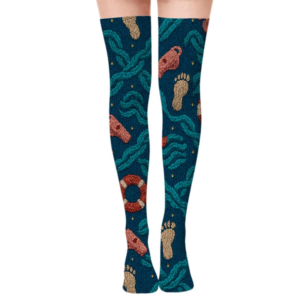 Tide Knit Lifeguard Pattern trendy patterned over-the-knee socks