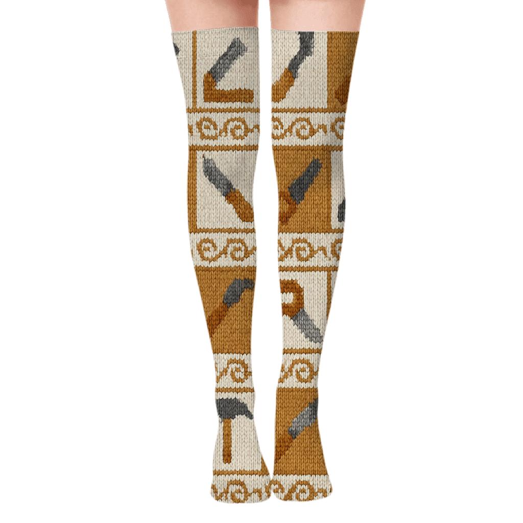 Knitted Illusion Squares For Carpenter Tools soft everyday over-the-knee socks