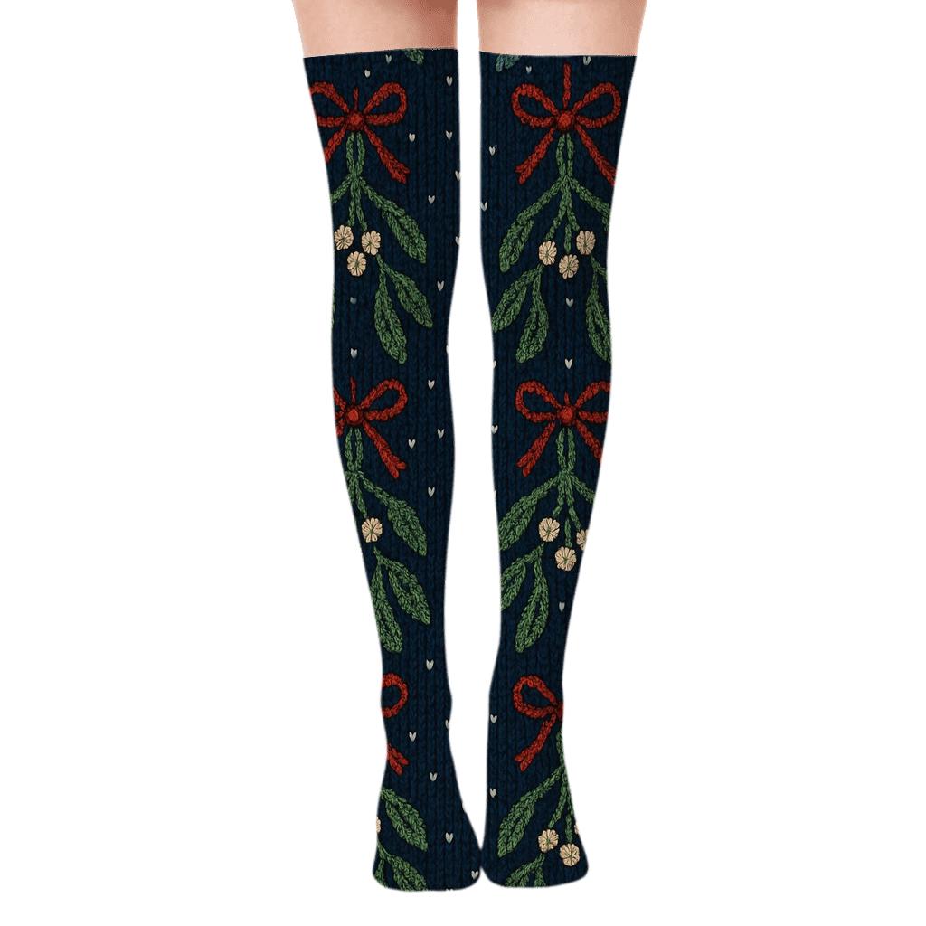 Midnight Garland With Mistletoe Loops custom over-the-knee socks
