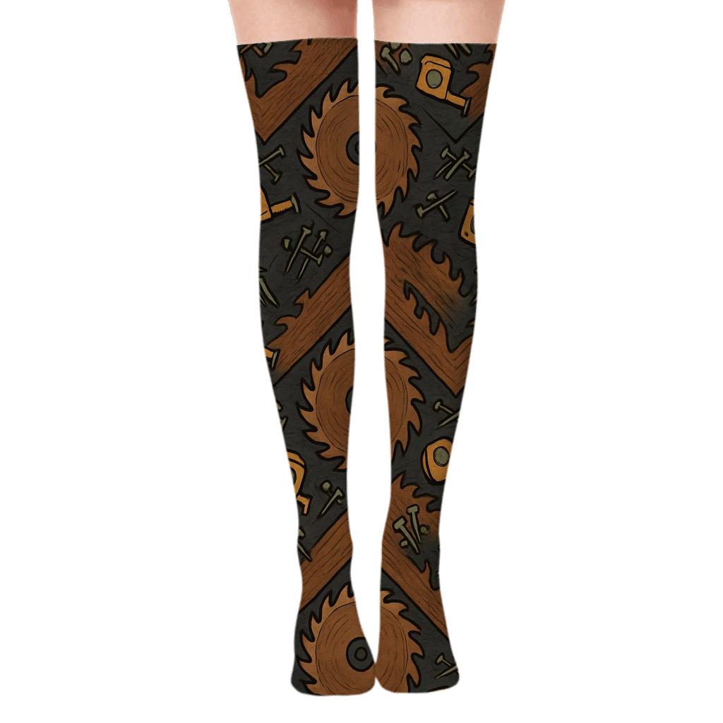 Saw Chevron Pattern, Rustic Carpenter custom over-the-knee socks