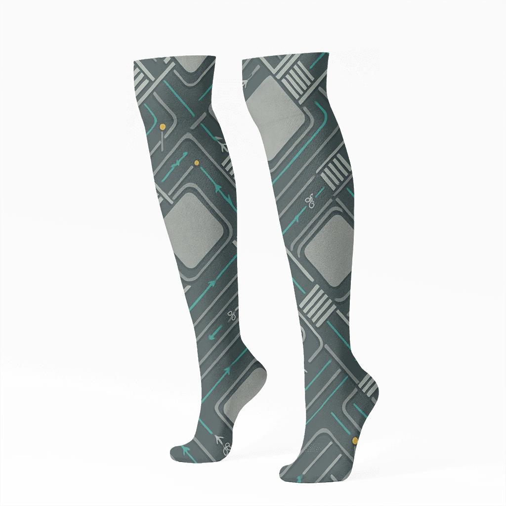 Street Grid Chevron For Urban Planner unique graphic knee-high socks