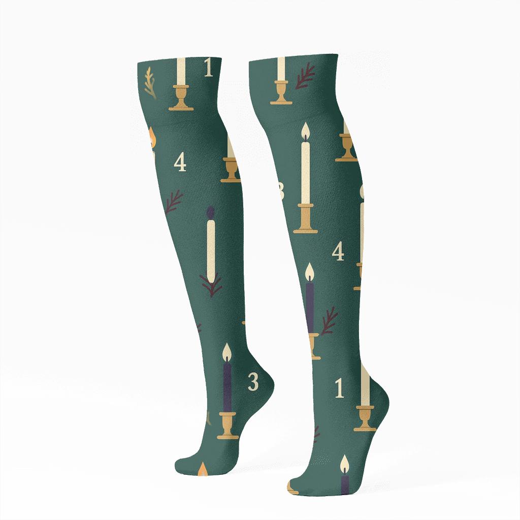 Modern Emblem Grid With Advent Candles custom knee-high socks