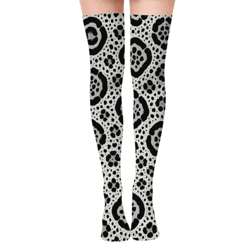 High Contrast Rosette Medallion Tile On White Background designer print over-the-knee socks