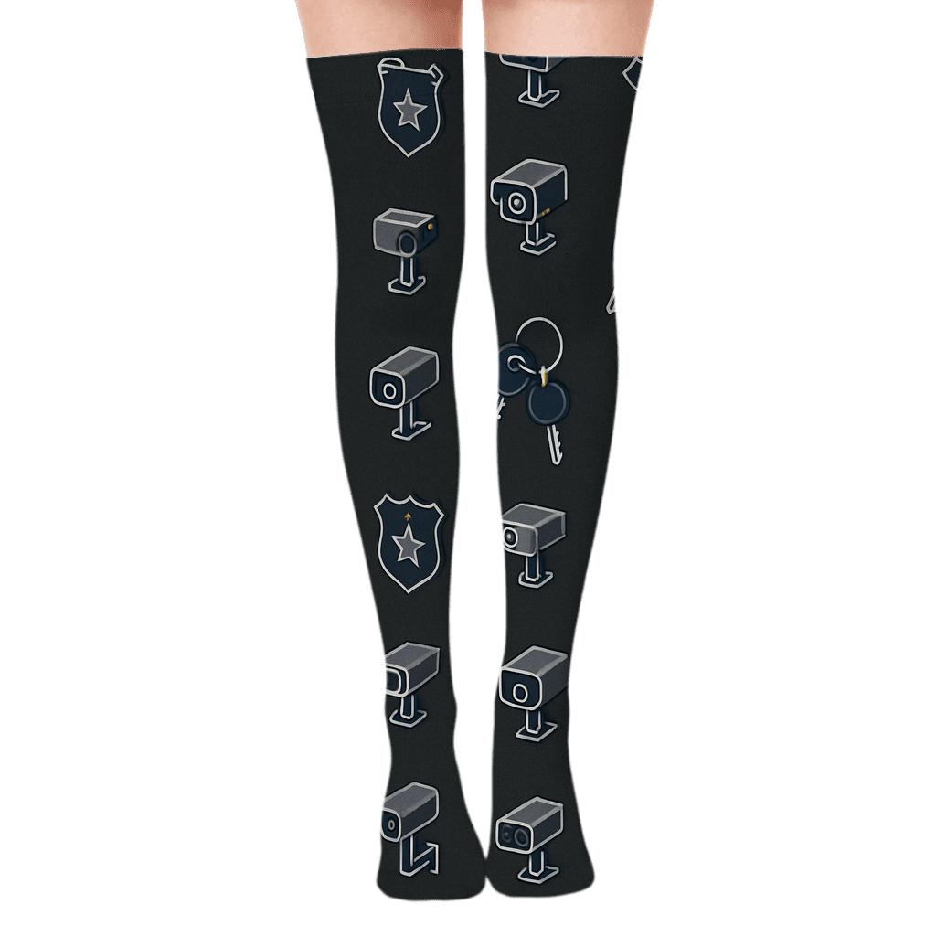 Midnight Keyring Grid With Prison Officer Accents comfortable cotton over-the-knee socks