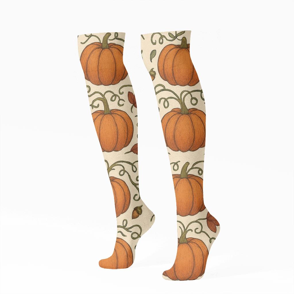 Burnt Orange Pumpkin Patch Mirror Tile On Creamy Beige Background comfortable cotton knee-high socks