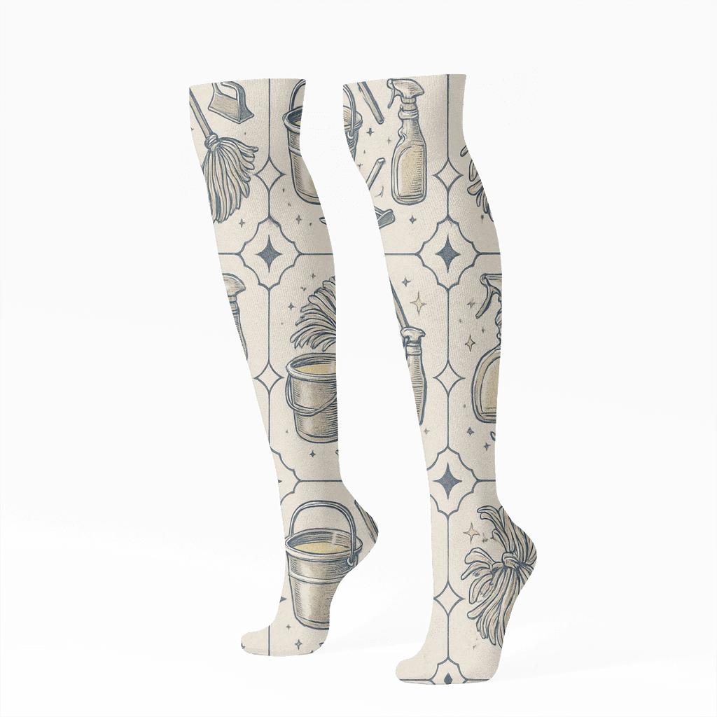 Custodian Mop Medallion Tilework comfortable cotton knee-high socks