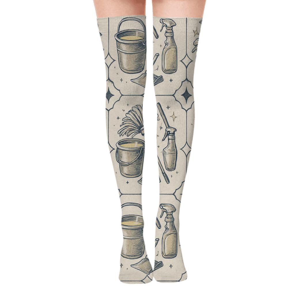 Custodian Mop Medallion Tilework custom over-the-knee socks