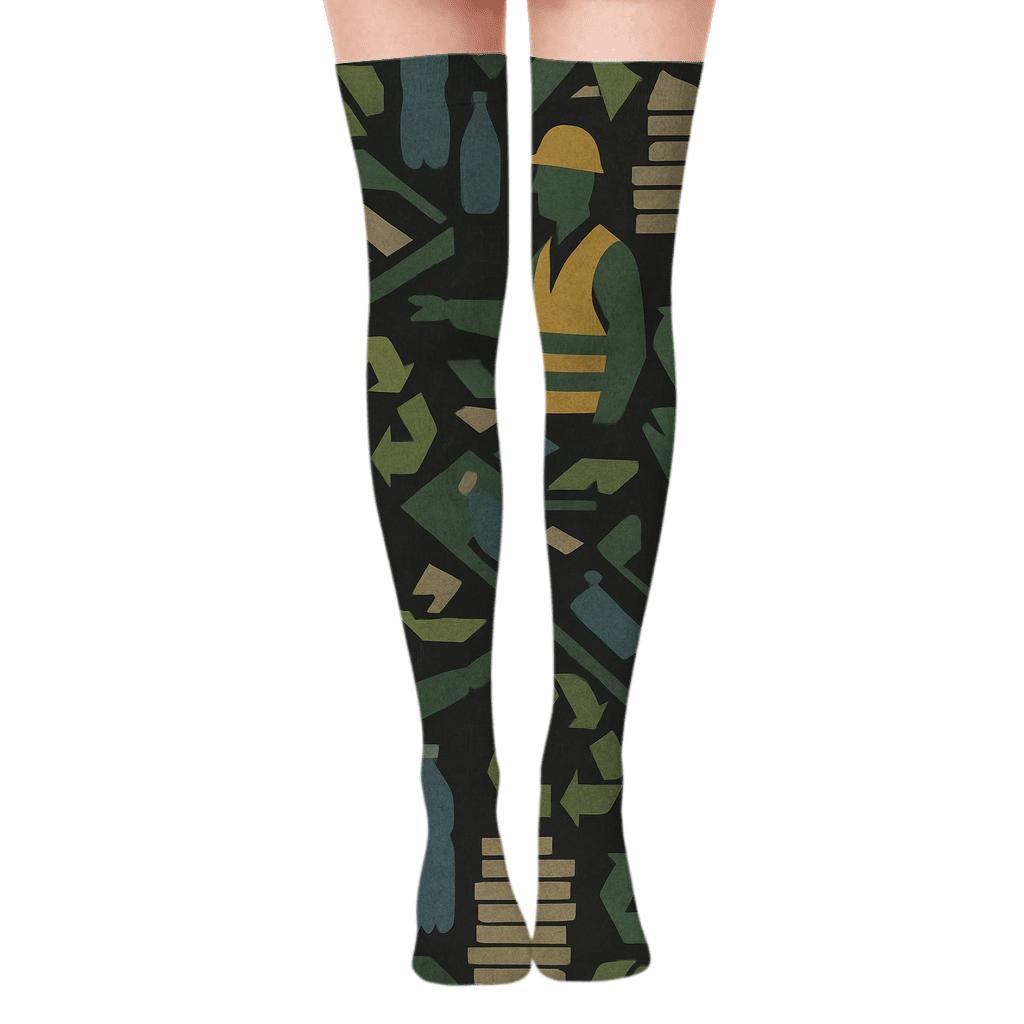Industrial Collage Recycling Plant Worker Shift Tiling unique graphic over-the-knee socks