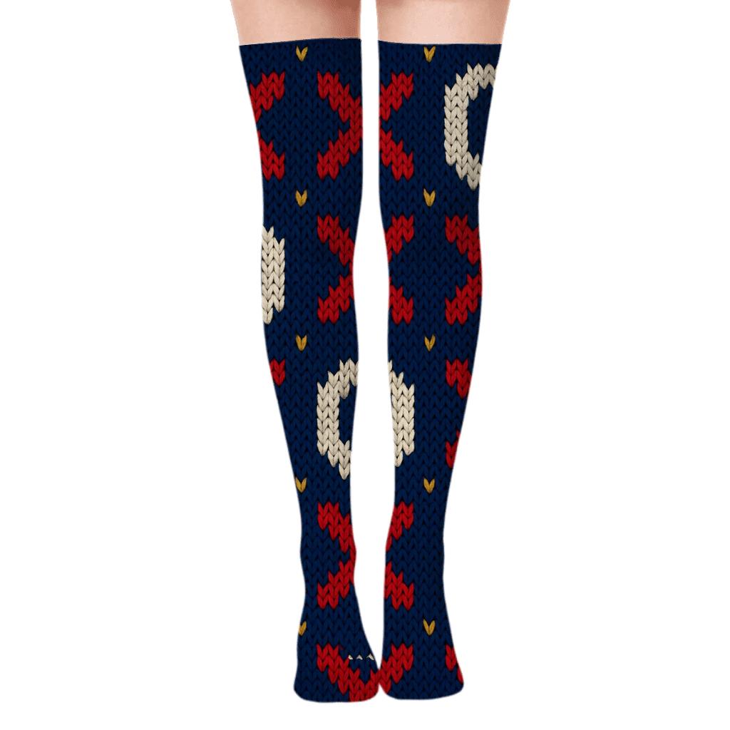Tic Tac Toe Knit Illusion In Valentines Xo Icons comfortable cotton over-the-knee socks