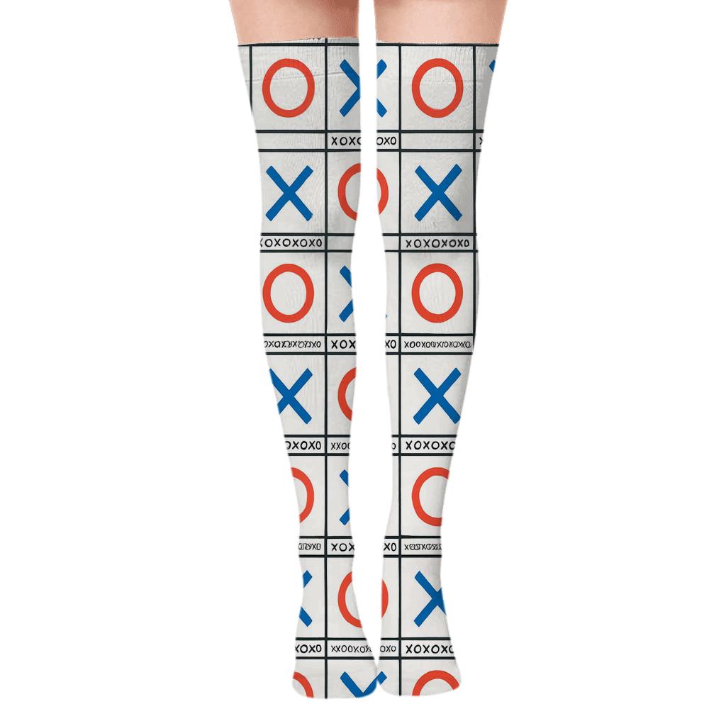 Modern Minimal Grid With Valentines Xo Icons Border Bands personalized over-the-knee socks