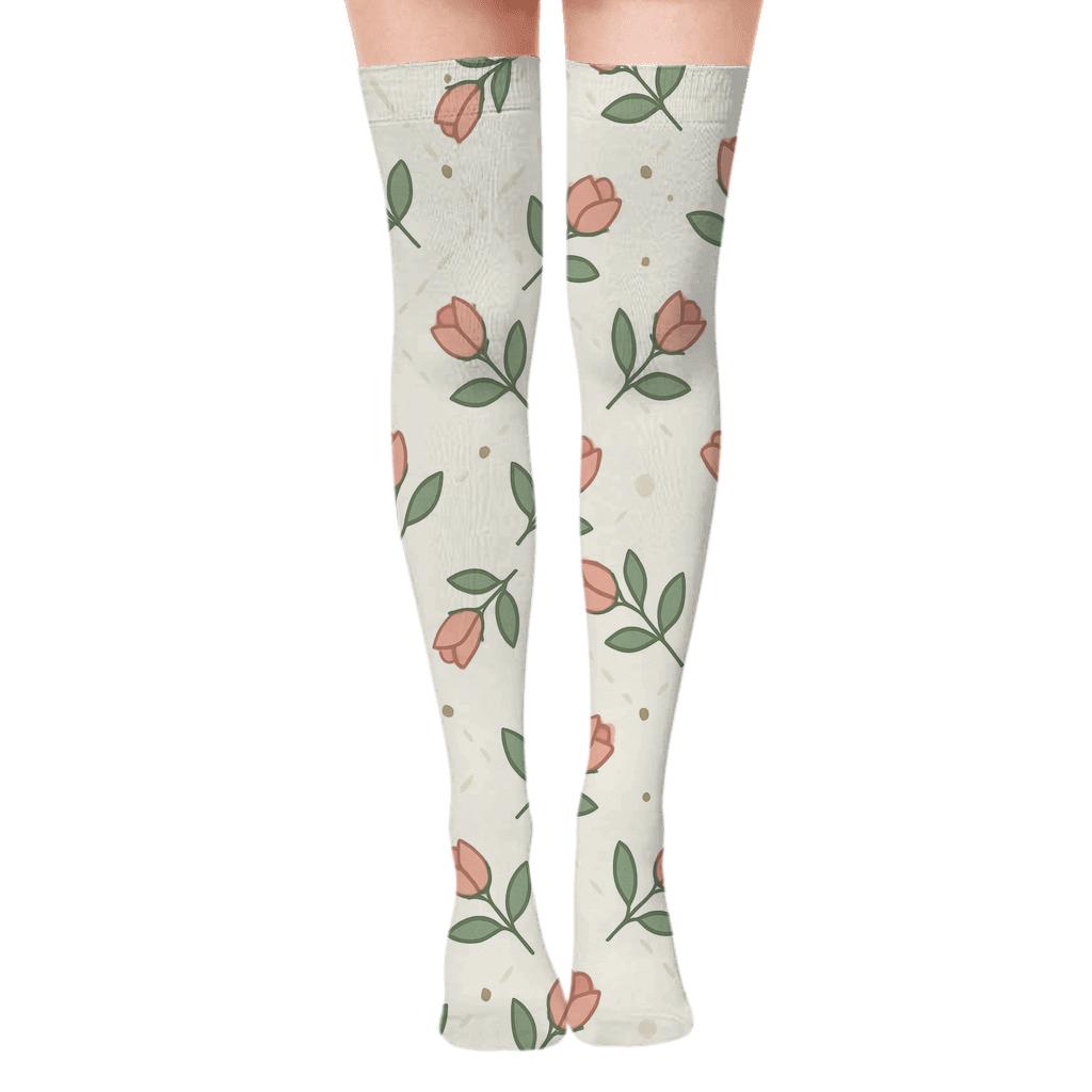 Rosebud Lattice With Valentines Rose Accent designer print over-the-knee socks