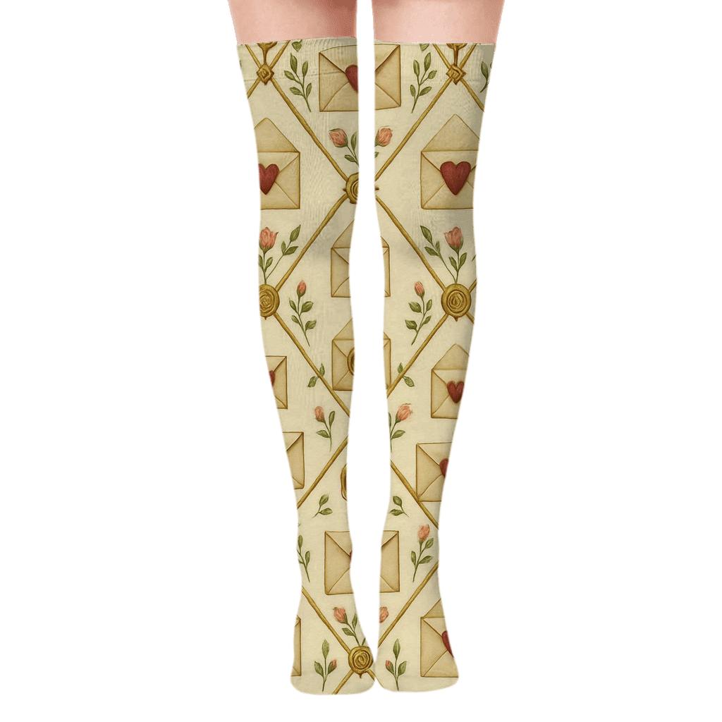 Botanical Lattice With Valentines Love Letter Envelope Seals premium cozy over-the-knee socks