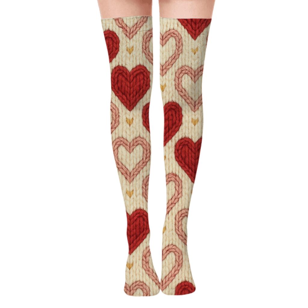 Knitted Illusion Heart Lattice With Valentines Classic Heart stylish fashion over-the-knee socks
