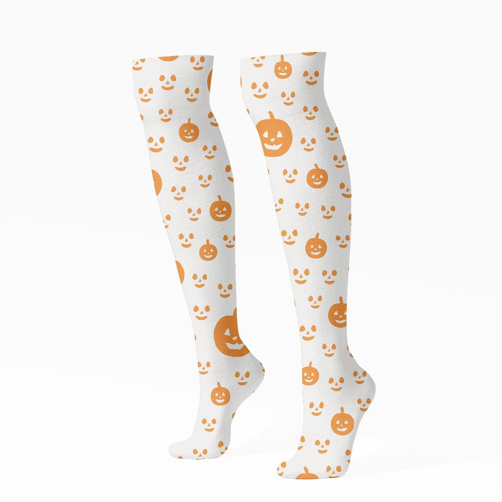 Jack O Lantern Face Micro Texture On White Background custom knee-high socks