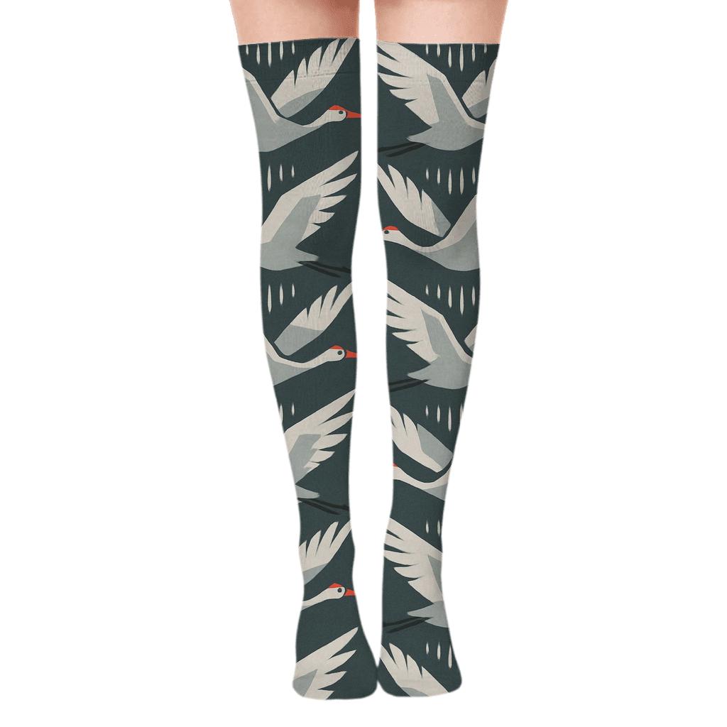Crane Flight Chevron Bands On Slate Background soft everyday over-the-knee socks