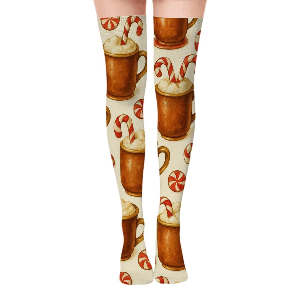 Painted Candy Canes Cocoa Mug Tile Tessellation designer print over-the-knee socks