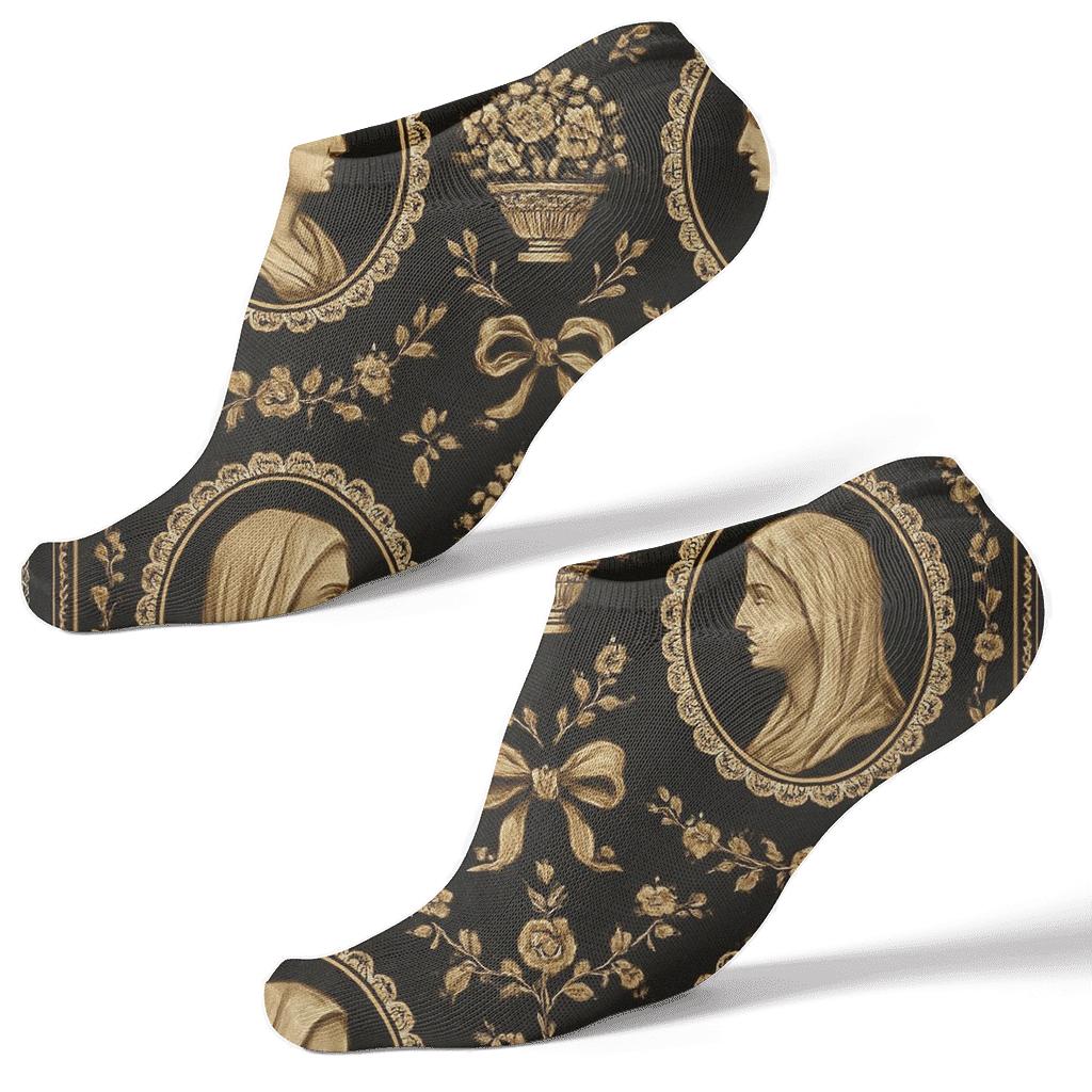 Cameo Portrait With Mary Garden Medallions personalized ankle socks