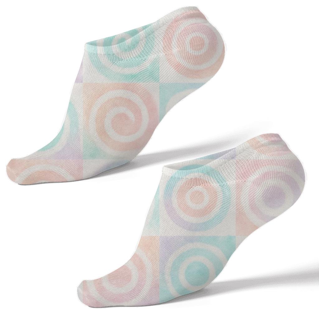 Pastel Candy Spiral Whorl Tiles On Warm White Background custom ankle socks