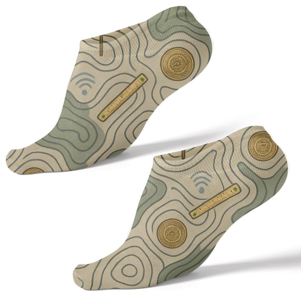 Topographic Collage Surveyor Grid In Earth Tones designer print ankle socks