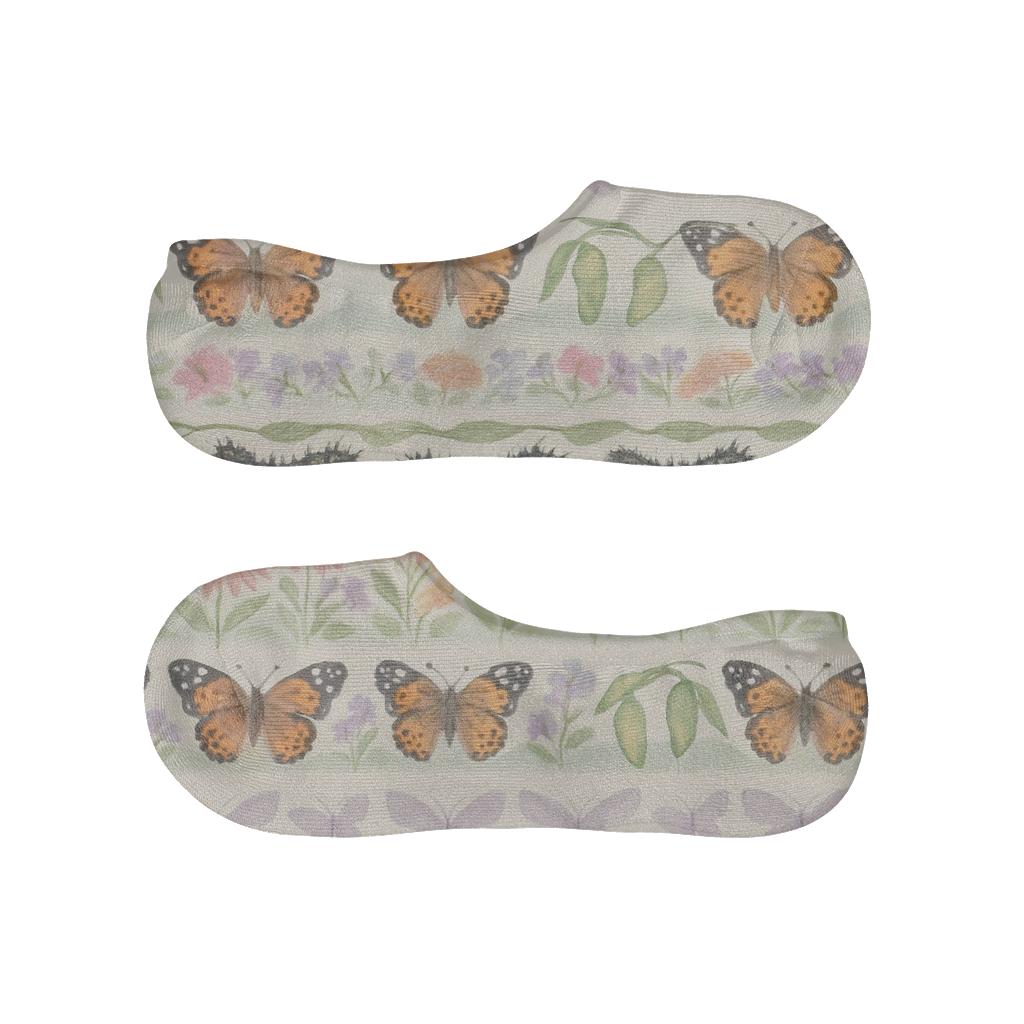 Pastel Garden Chrysalis Border Parade On Warm White Background soft cotton no-show socks