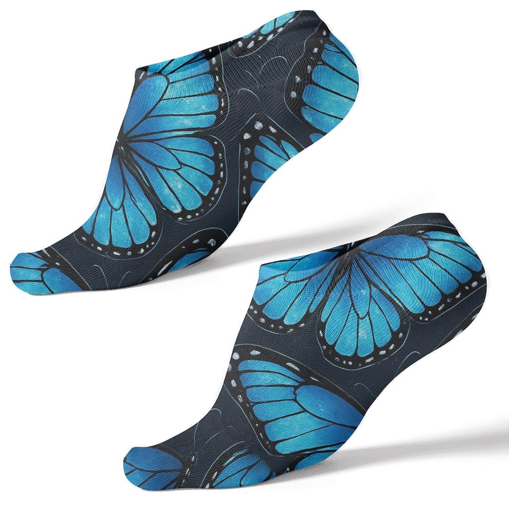 Iridescent Morpho Wing Vein Lattice On Midnight Navy Background trendy patterned ankle socks