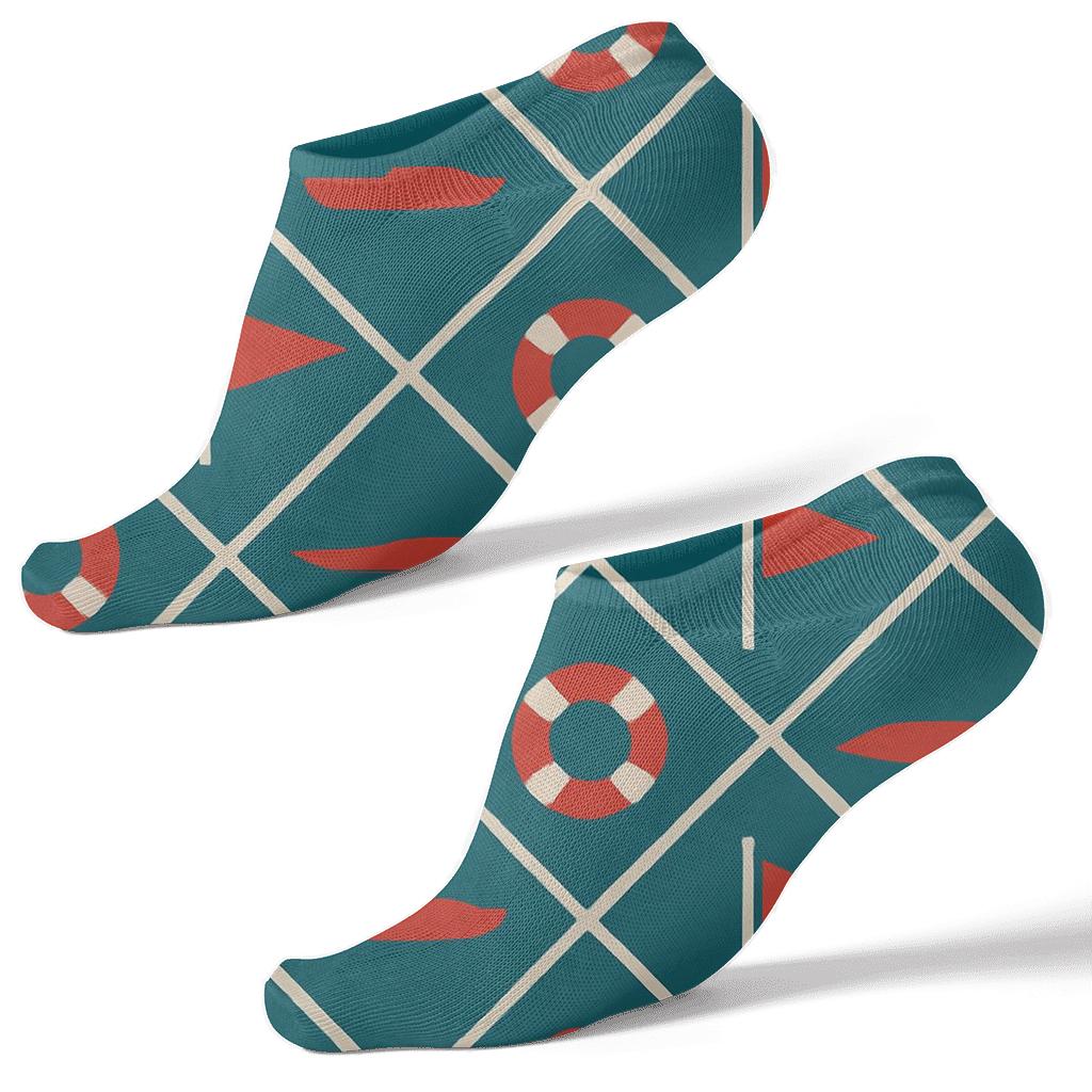 Lifeguard Signal Flag Diamond Lattice On Deep Teal premium sports ankle socks