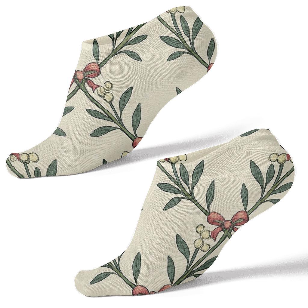 Vintage Botanical Poster Look With Paired Sprigs, Mistletoe comfortable cotton ankle socks
