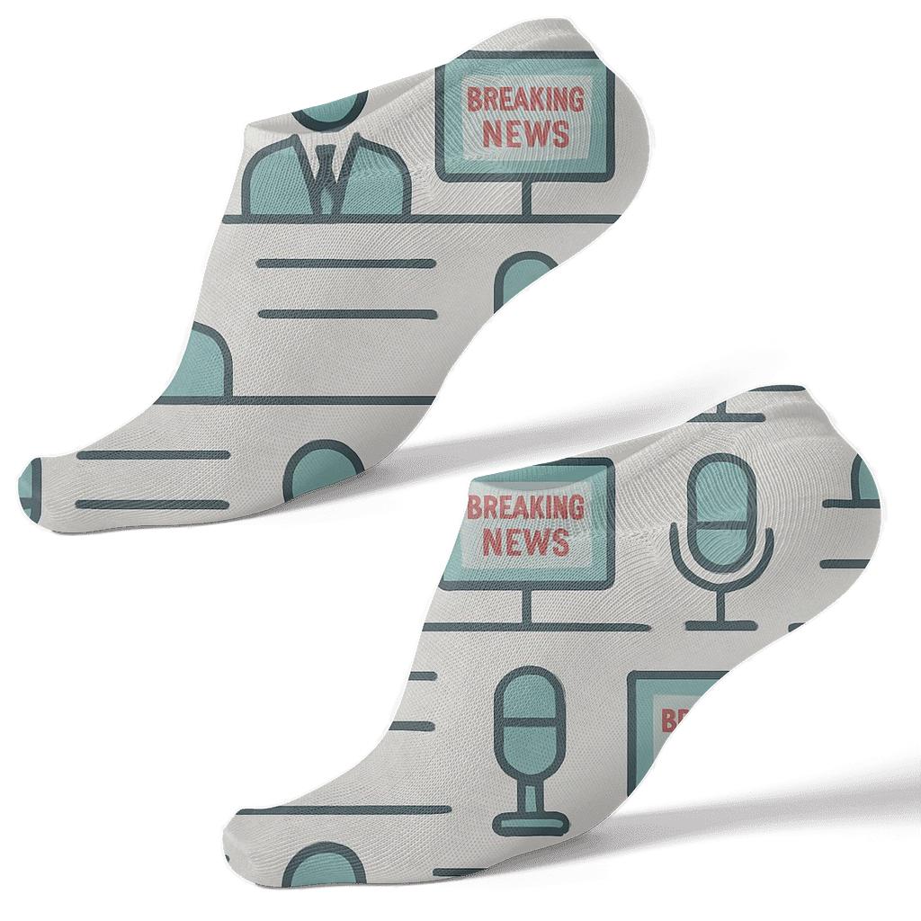 Modern Minimalist Grid With News Anchor Studio Icons trendy patterned ankle socks