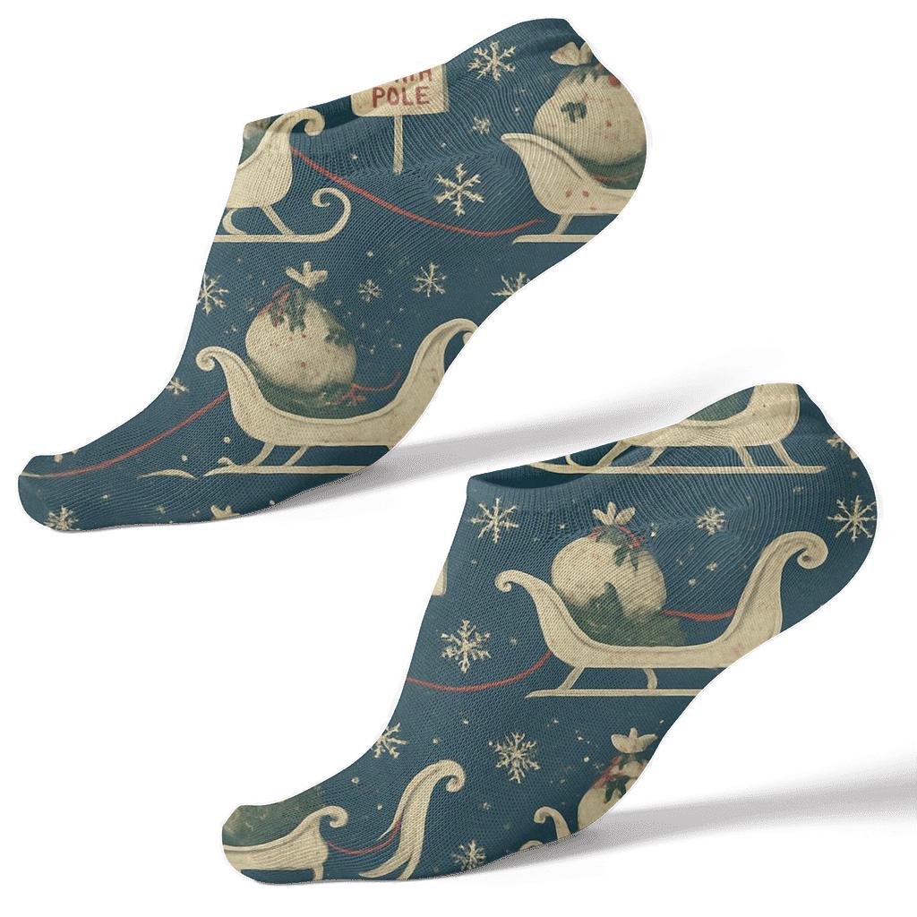 Vintage Poster Sleigh Wave Pattern With Santa Claus stylish athletic ankle socks