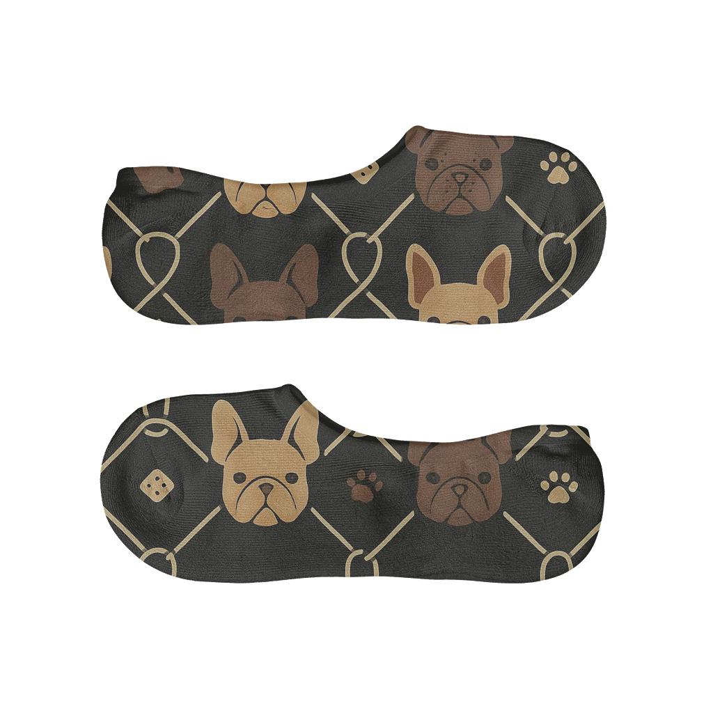 Minimal French Bulldog Collar Lattice On Night Field breathable seamless no-show sockscustom no-show socks