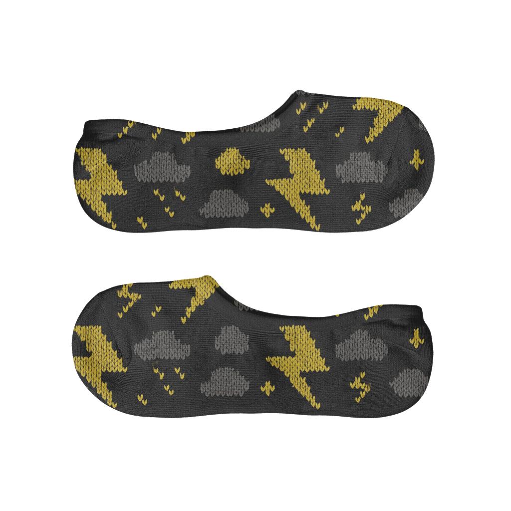 Electric Yellow Bolt Chevron Knit On Black low cut no-show socks